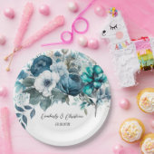 Airy Blue und Aquamarin Peony Rustic Wedding Pappteller (Party)