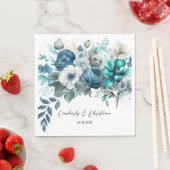 Airy Blue und Aquamarin Peony Rustic Wedding Serviette (Beispiel)