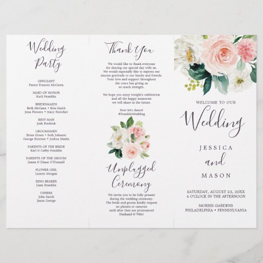 Airy Blush Tri-Fold-Hochzeitsprogramm Flyer (Vorne)