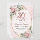 Airy Blush Watercolor 50th Birthday Invitation Einladung (Vorderseite)