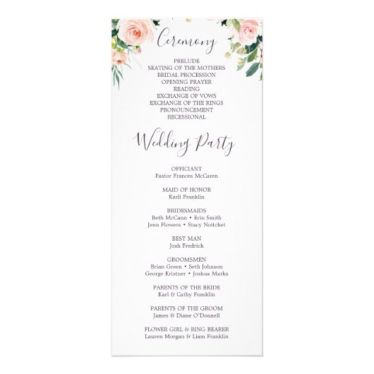 Airy Blush Wedding Program - Zeremonie Programm (Hinten)