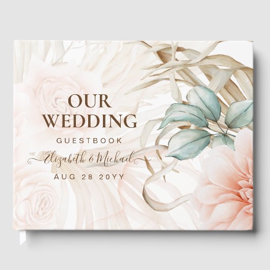 Airy BOHO Pampas Grass Light Peach Wedding Gästebuch (Vorderseite)