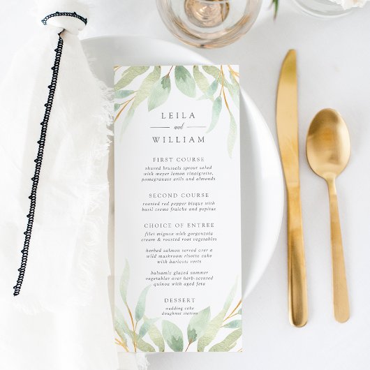 Airy Botanical Wedding Menu Card Menükarte