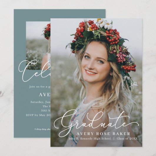 Airy Elegance EDITABLE FARBEN Abschluss Einladung (Vorne/Hinten)