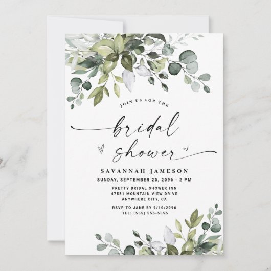 Airy Eucalyptus Greenery Boho Rustic Brautparty Einladung (Vorderseite)