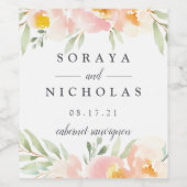 Airy Floral | Personalisierte Hochzeit Weinetikett (Einzelnes Label)