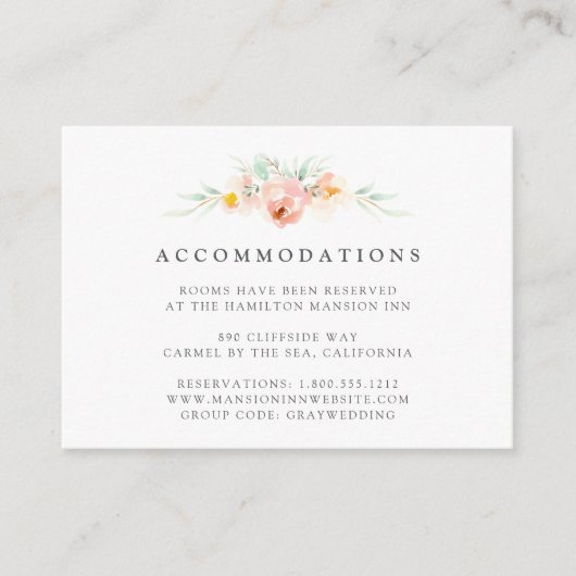 Airy Floral Wedding Hotel Unterkunftskarten Begleitkarte (Vorderseite)