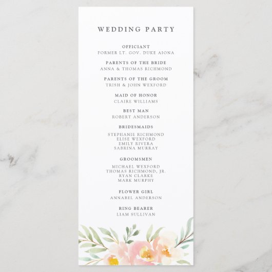 Airy Floral Wedding Zeremony Program Programm (Rückseite)