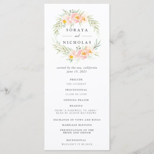 Airy Floral Wedding Zeremony Program Programm (Vorderseite)