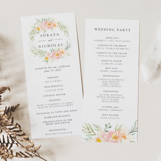 Airy Floral Wedding Zeremony Program Programm