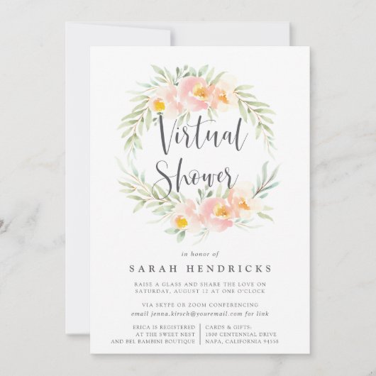 Airy Floral Wreath | Virtual Bridal oder Babydusch Einladung (Vorderseite)