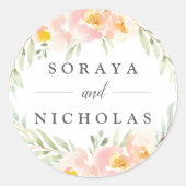 Airy Floral Wreath Wedding Runder Aufkleber (Vorderseite)