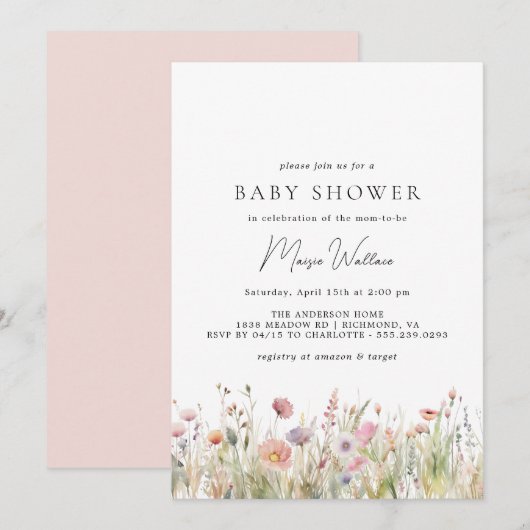 Airy Garden | Soft Pink Spring Girl Babydusche Einladung (Vorne/Hinten)