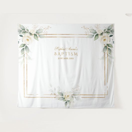 Airy Green White Blume Foto Prop Taufe Wandteppich (Vorderseite (Horizontal))