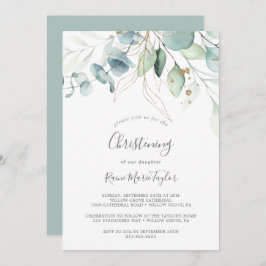 Airy Greenerity und Gold Leaf Christening Einladung