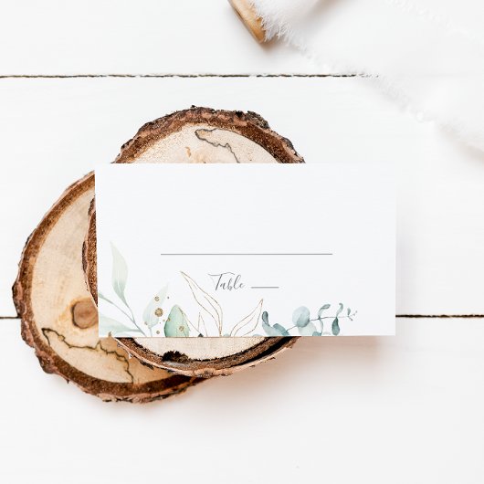 Airy Greenerity und Gold Leaf Flat Wedding Platzkarte