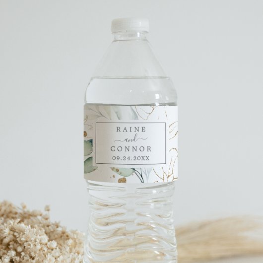 Airy Greenerity und Gold Leaf Wedding Wasserflaschenetikett