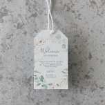 Airy Greenery and Gold Leaf Wedding Welcome Geschenkanhänger<br><div class="desc">These airy greenery and gold leaf wedding welcome gift tags are perfect for a modern wedding. The elegant botanical design features light and airy watercolor eucalyptus accented with whimsical gold glitter leaves. Personalize the tags with the location of your wedding, a short welcome note, your names, and wedding date. These...</div>