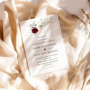Airy Greenery Burgundy Floral Gold Wedding Einladung