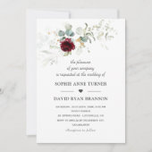 Airy Greenery Burgundy Floral Gold Wedding Einladung (Vorderseite)