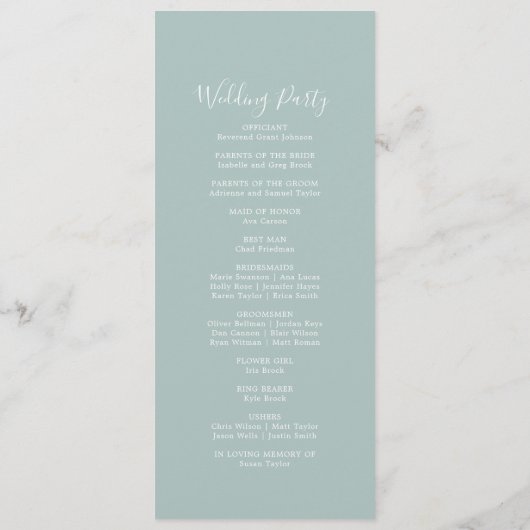 Airy Greenery Coordinate Wedding Program Programm (Rückseite)