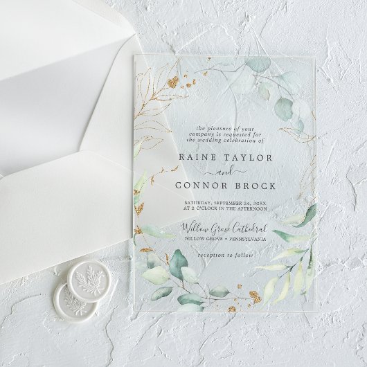 Airy Greenery Gold Leaf Botanische Moderne Hochzei Acryleinladungen