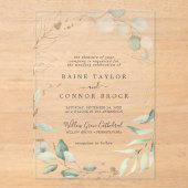 Airy Greenery Gold Leaf Botanische Moderne Hochzei Acryleinladungen (Vorderseite)