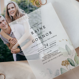 Airy Greenery Gold Leaf Elegante Wedding Pergament Einladungen