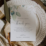 Airy Greenery & Gold Leaf Vielen Dank Empfang Card Postkarte<br><div class="desc">Dieses luftige Grün und das goldene Blatt Dankeschön an den Empfang-Karte ist perfekt für eine moderne Hochzeit. Das elegante botanische Design besticht durch helle und luftige Eukalyptusfarben in Aquarellfarbe, die mit skurrilen goldenen Glitzer-Blätter besticht. Platzieren Sie diese Karten am Tisch für jeden Ihrer Gäste an Ihrem Hochzeitsempfang. Personalisieren Sie die...</div>
