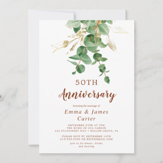 Airy Greenery & Gold Leaf "We Do Again" Vow Renewa Einladung (Vorderseite)