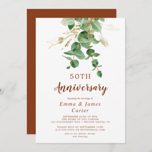 Airy Greenery & Gold Leaf "We Do Again" Vow Renewa Einladung (Vorne/Hinten)