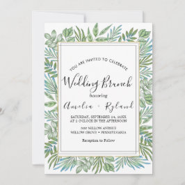Airy Greenery & Gold Leaf Wedding Brunch Einladung