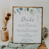 Airy Greenery & Gold Leaf Wedding Drinks Menü Unte Poster