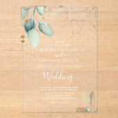 Airy Greenery Gold Leaf White Eucalyptus Wedding Acryleinladungen (Vorderseite)