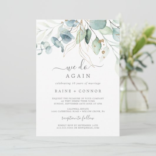 Airy Greenery & Gold Leaf Wir machen wieder einmal Einladung (Stehend Vorderseite)