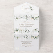 Airy Greenery Gold Monogram All in one Wedding All In One Einladung (Außenbereich)