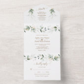 Airy Greenery Gold Monogram All in one Wedding Einladung (Innen Boden)