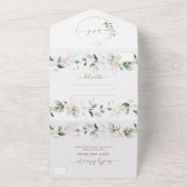 Airy Greenery Gold Pink Blush Blume Hochzeit All In One Einladung (Außenbereich)
