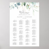 Airy Greenery Gold Wedding Seating Chart Template Poster (Vorne)