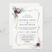 Airy Greenery Lila Pink Blume Gold Wedding Einladung (Vorne/Hinten)