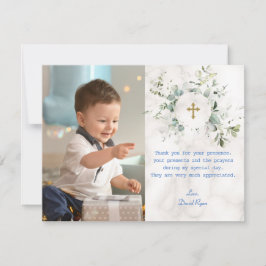 Airy Greenery Marble Foto Boy Gold Taufe Dankeskarte