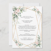 Airy Greenery Pink Blume Gold in einer Hochzeit Einladung (Rückseite)
