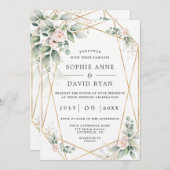 Airy Greenery Pink Blume Gold in einer Hochzeit Einladung (Vorne/Hinten)