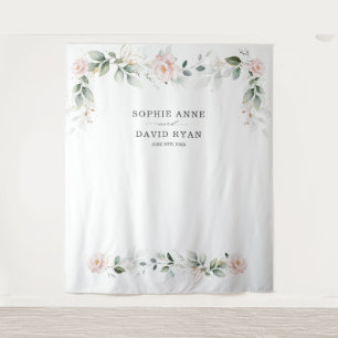 Airy Greenery Pink Floral Gold Wedding Foto Prop Wandteppich