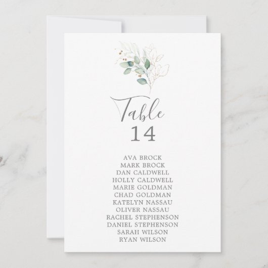 Airy Greenery Tischnummer Seating Chart Cards (Vorderseite)