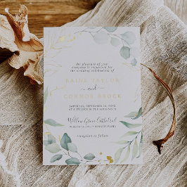 Airy Greenery und Gold Foil Leaf Names Wedding Folieneinladung