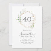 Airy Greenery und Gold Leaf 40. Geburtstag Einladung (Vorderseite)