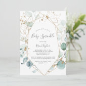 Airy Greenery und Gold Leaf Baby Sprinkle Einladung (Stehend Vorderseite)