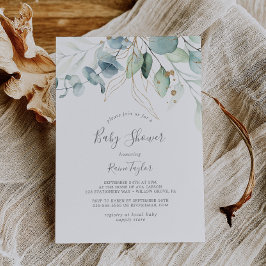 Airy Greenery und Gold Leaf Babydusche Einladung