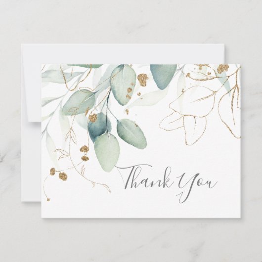 Airy Greenery und Gold Leaf Danke Karte (Vorderseite)
